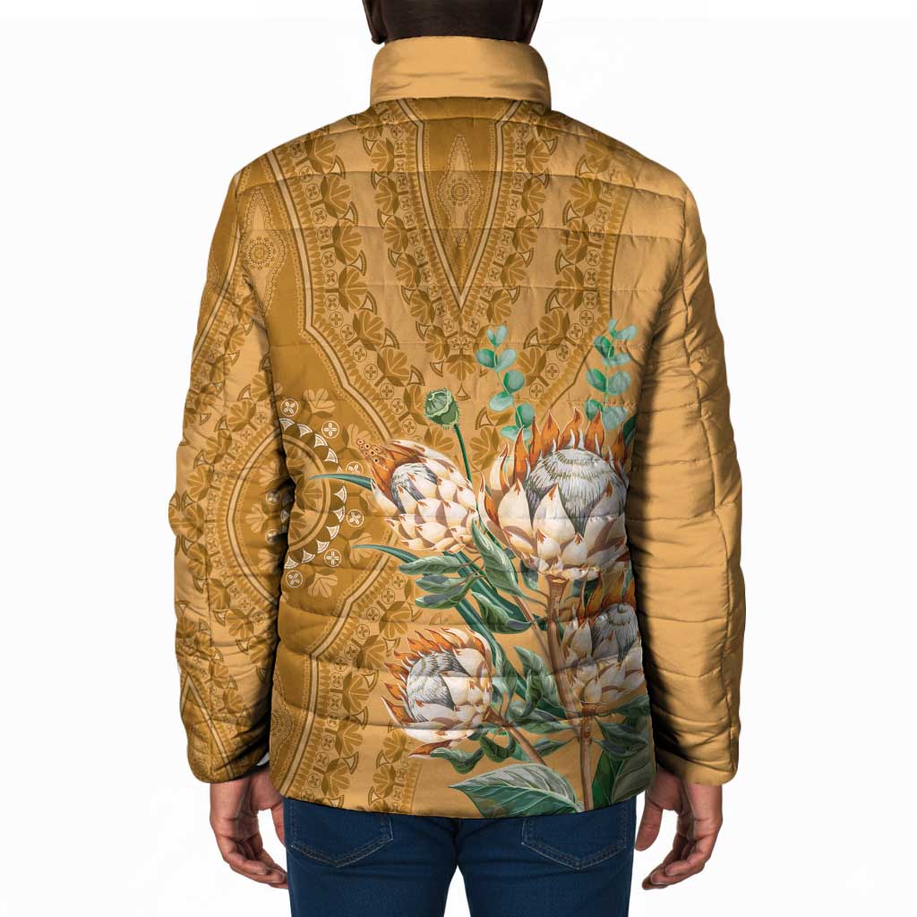 Africa King Proteas Dashiki Motif Padded Jacket Gold Style