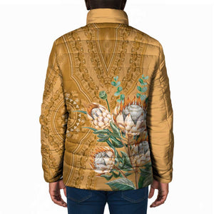 Africa King Proteas Dashiki Motif Padded Jacket Gold Style