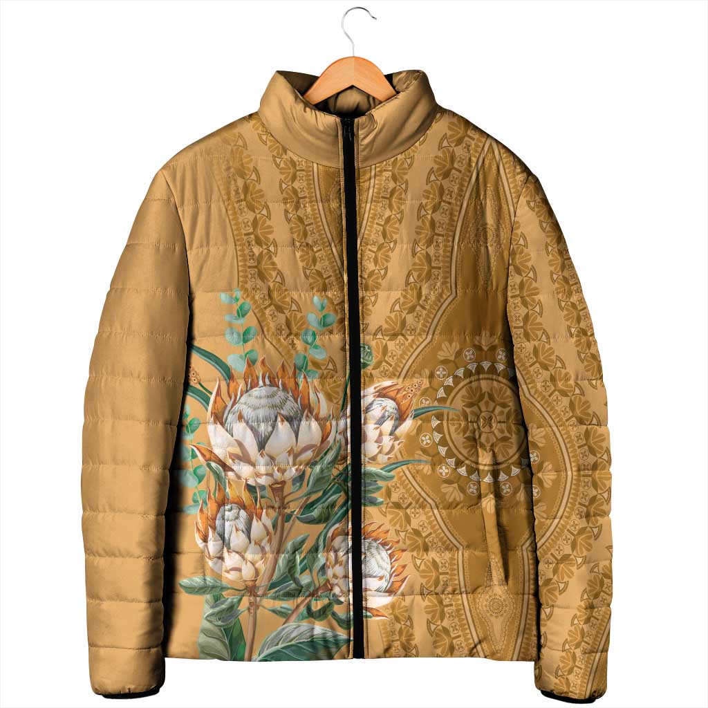 Africa King Proteas Dashiki Motif Padded Jacket Gold Style