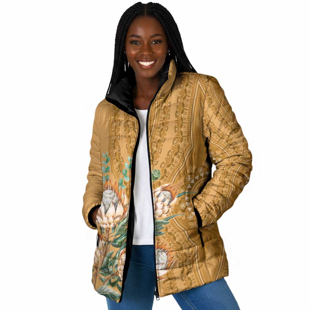 Africa King Proteas Dashiki Motif Padded Jacket Gold Style