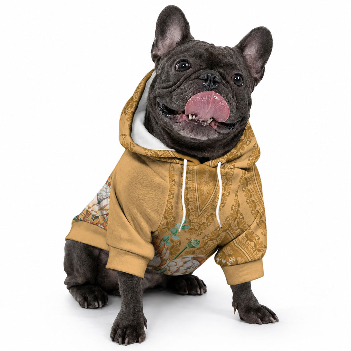 Africa King Proteas Dashiki Motif Pet Hoodie Gold Style