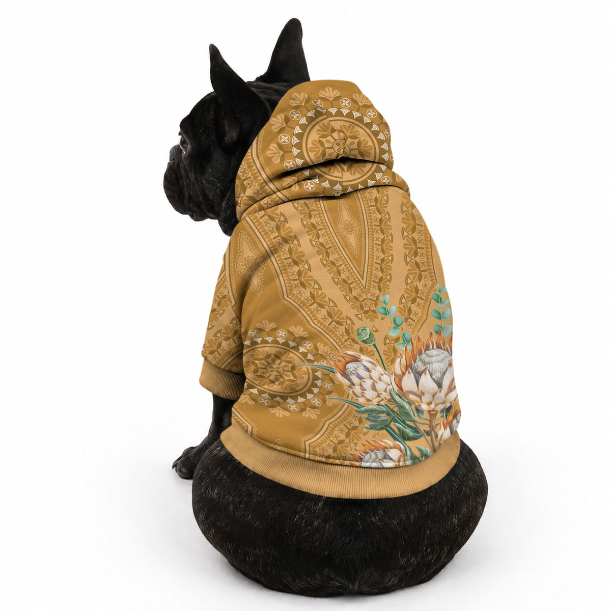 Africa King Proteas Dashiki Motif Pet Hoodie Gold Style