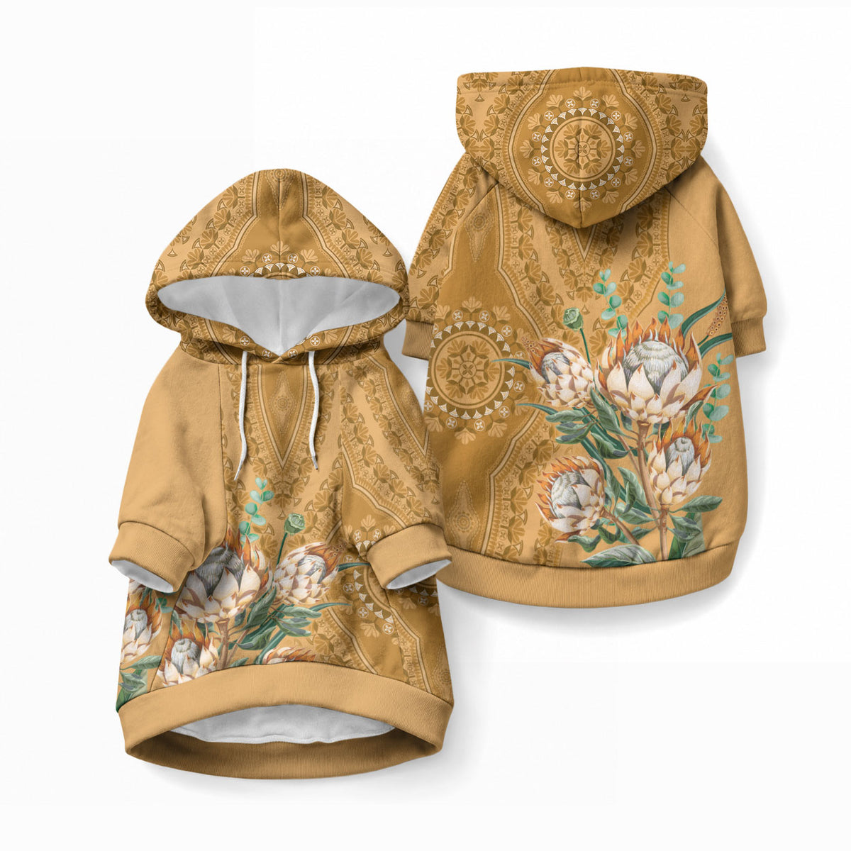 Africa King Proteas Dashiki Motif Pet Hoodie Gold Style