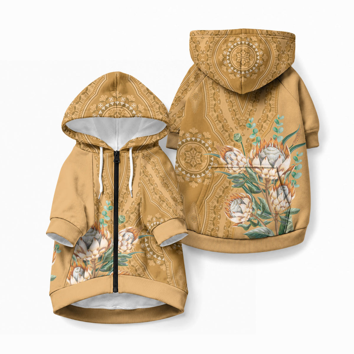 Africa King Proteas Dashiki Motif Pet Hoodie Gold Style