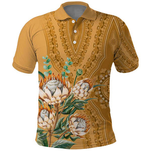 Afro King Proteas Dashiki Motif Polo Shirt Gold Style