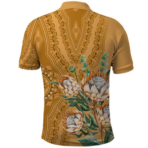 Afro King Proteas Dashiki Motif Polo Shirt Gold Style