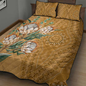 Afro King Proteas Dashiki Motif Quilt Bed Set Gold Style