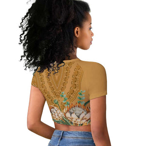 Afro King Proteas Dashiki Motif Raglan Cropped T shirt Gold Style