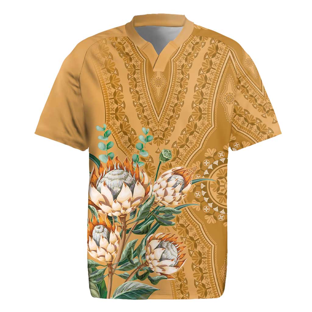 Afro King Proteas Dashiki Motif Rugby Jersey Gold Style