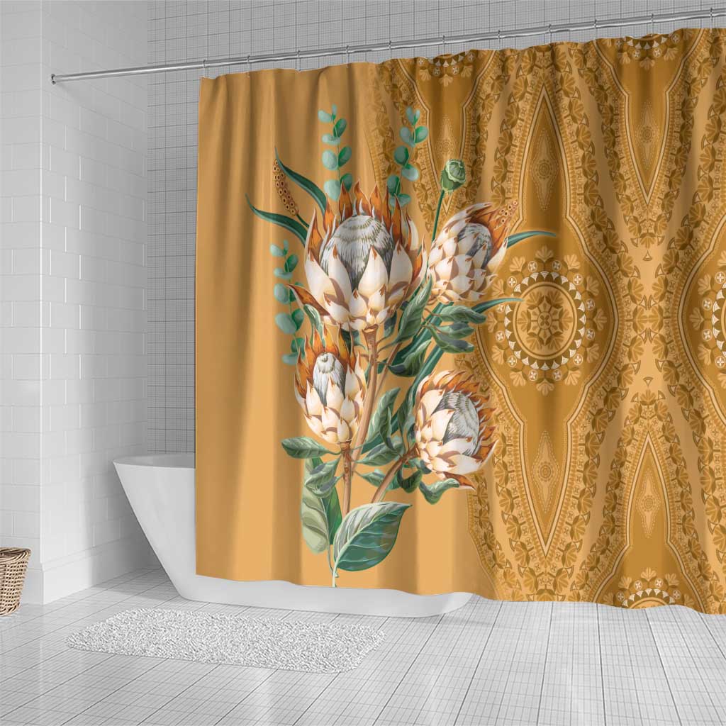 Afro King Proteas Dashiki Motif Shower Curtain Gold Style