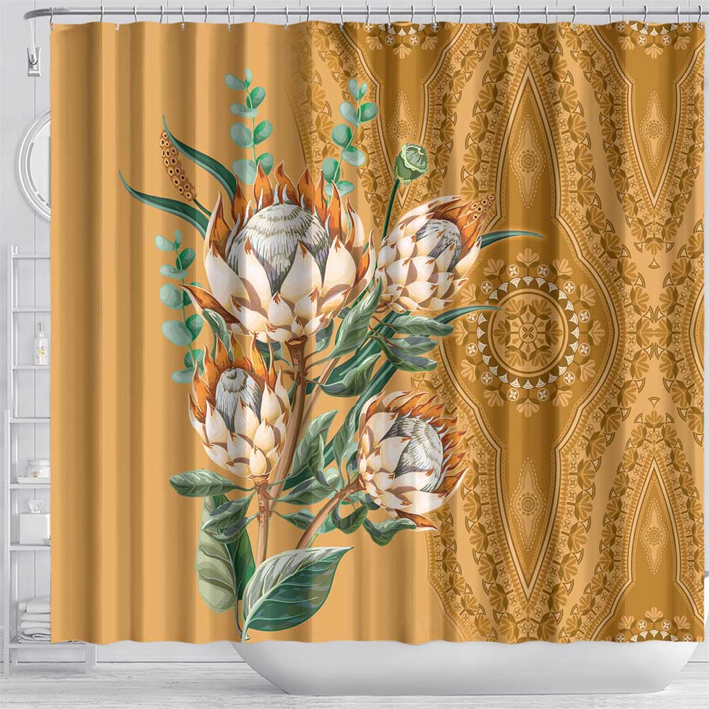 Afro King Proteas Dashiki Motif Shower Curtain Gold Style