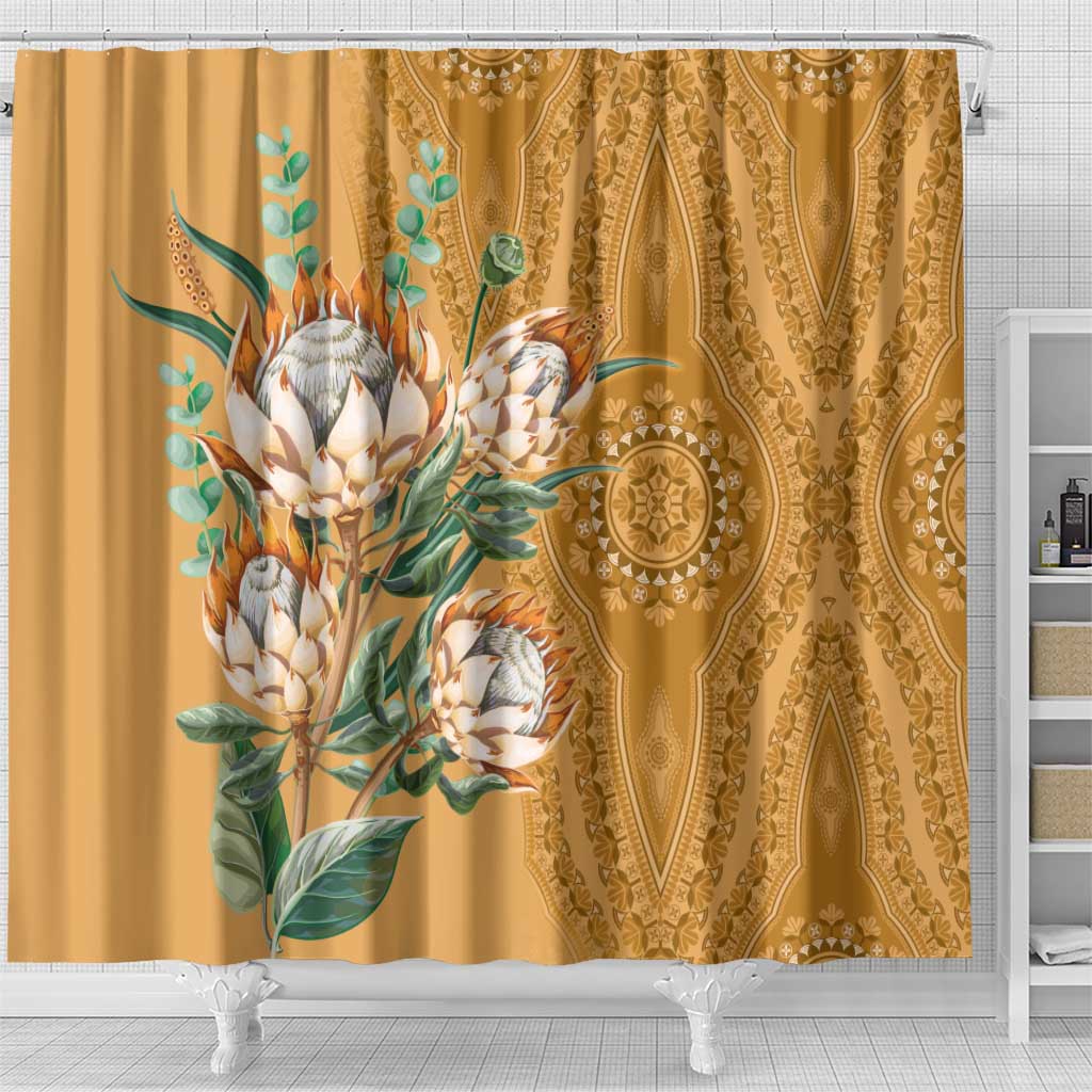 Afro King Proteas Dashiki Motif Shower Curtain Gold Style