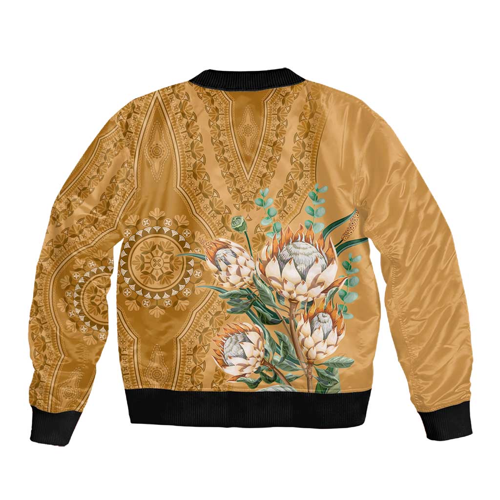 Afro King Proteas Dashiki Motif Sleeve Zip Bomber Jacket Gold Style