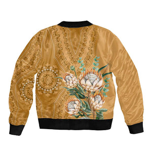 Afro King Proteas Dashiki Motif Sleeve Zip Bomber Jacket Gold Style