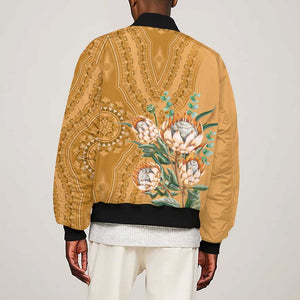 Afro King Proteas Dashiki Motif Sleeve Zip Bomber Jacket Gold Style