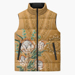 Africa King Proteas Dashiki Motif Sleeveless Puffer Jacket Gold Style