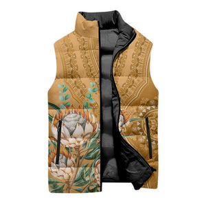 Africa King Proteas Dashiki Motif Sleeveless Puffer Jacket Gold Style