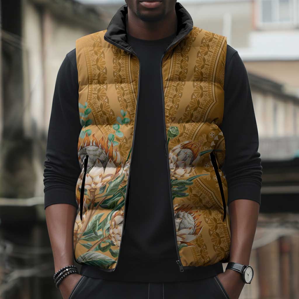 Africa King Proteas Dashiki Motif Sleeveless Puffer Jacket Gold Style