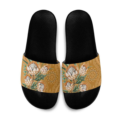 Africa King Proteas Dashiki Motif Slide Sandals Gold Style