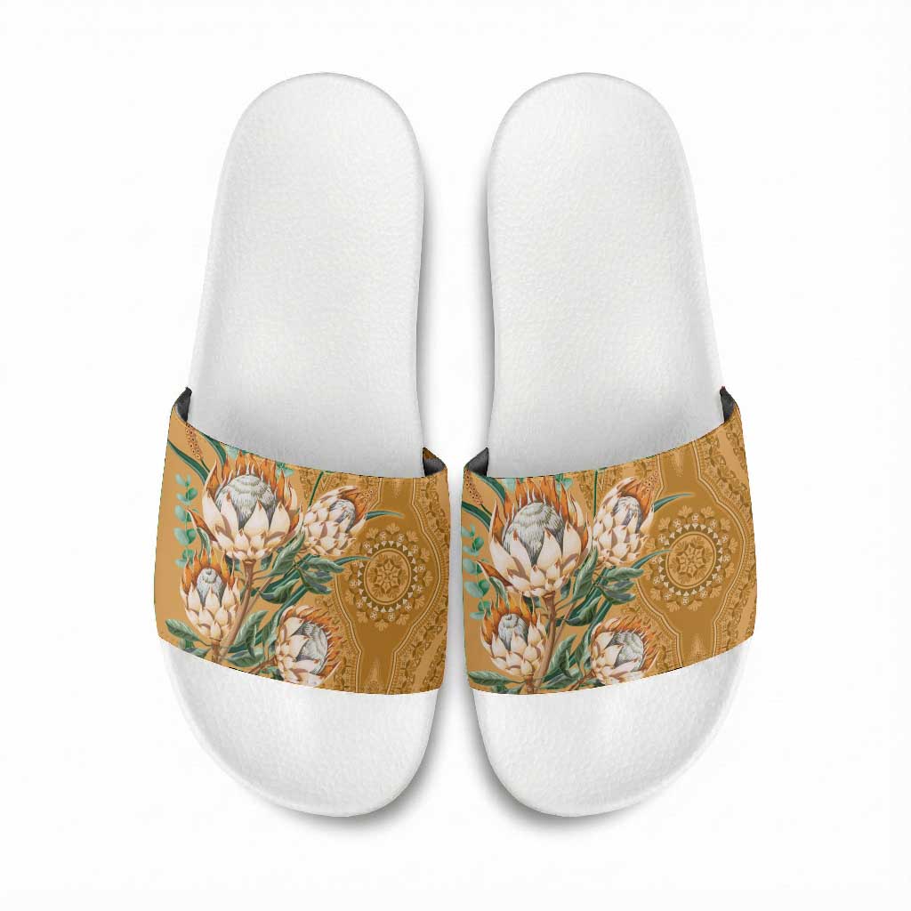 Africa King Proteas Dashiki Motif Slide Sandals Gold Style