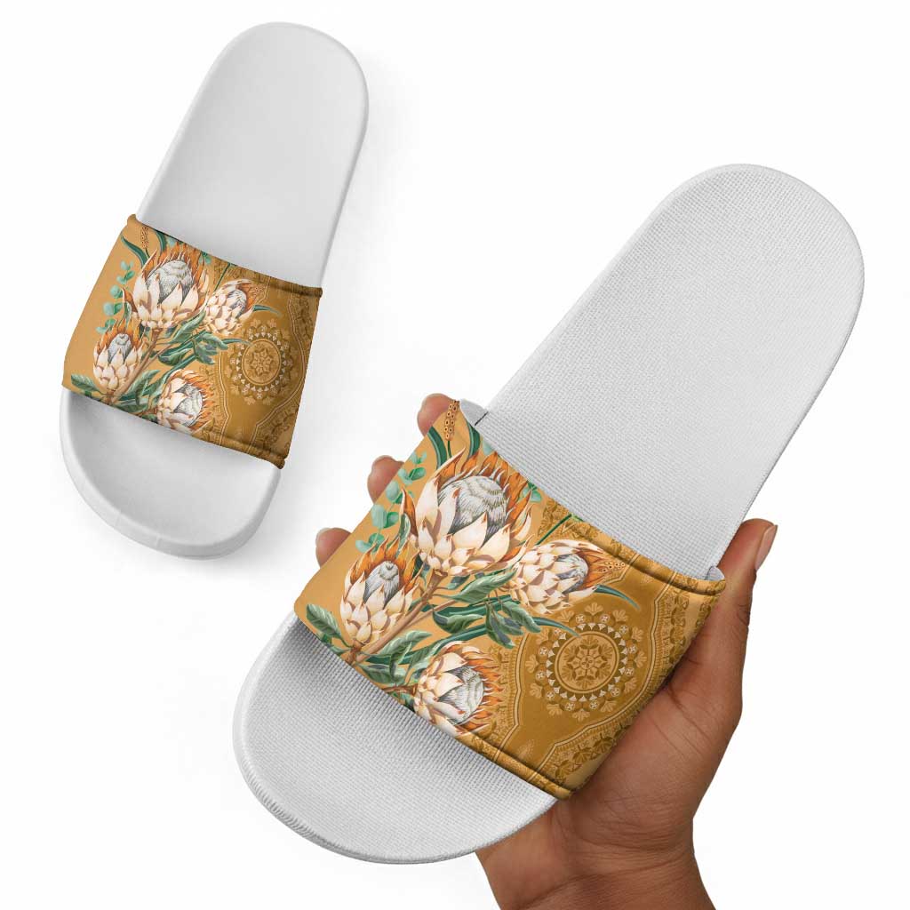 Africa King Proteas Dashiki Motif Slide Sandals Gold Style