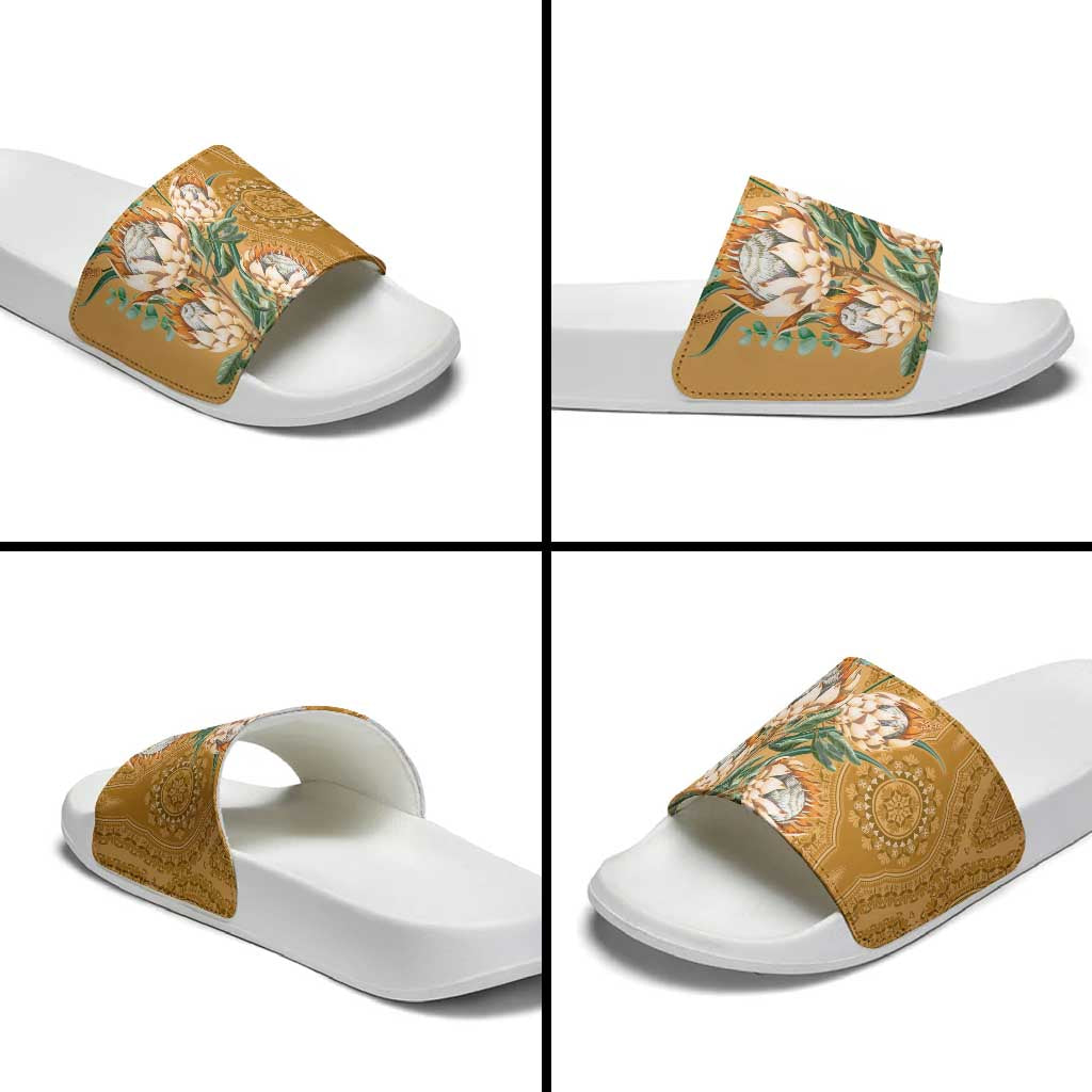 Africa King Proteas Dashiki Motif Slide Sandals Gold Style