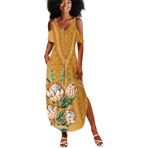 Afro King Proteas Dashiki Motif Summer Maxi Dress Gold Style