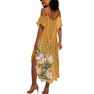 Afro King Proteas Dashiki Motif Summer Maxi Dress Gold Style