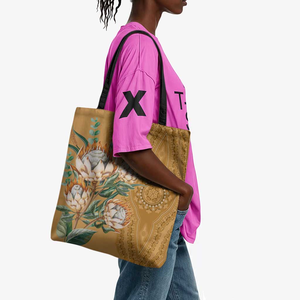 Africa King Proteas Dashiki Motif Tote Bag Gold Style
