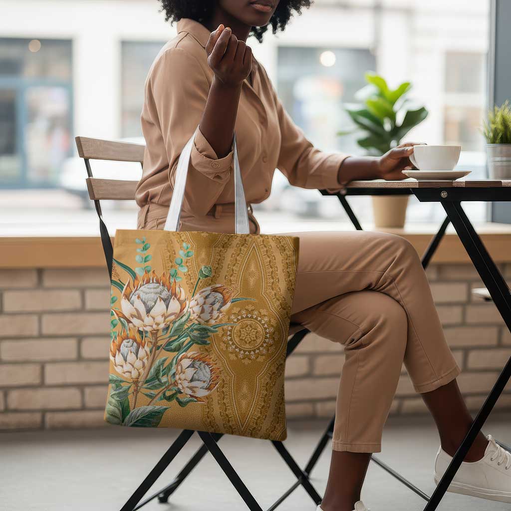 Africa King Proteas Dashiki Motif Tote Bag Gold Style