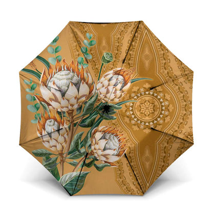 Africa King Proteas Dashiki Motif Umbrella Gold Style