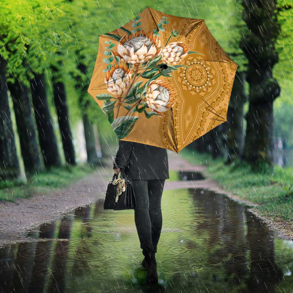 Africa King Proteas Dashiki Motif Umbrella Gold Style