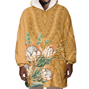 Afro King Proteas Dashiki Motif Wearable Blanket Hoodie Gold Style