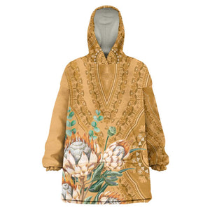 Afro King Proteas Dashiki Motif Wearable Blanket Hoodie Gold Style