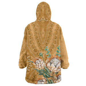 Afro King Proteas Dashiki Motif Wearable Blanket Hoodie Gold Style