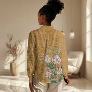 Afro King Proteas Dashiki Motif Women Casual Shirt Gold Style