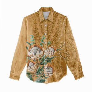 Afro King Proteas Dashiki Motif Women Casual Shirt Gold Style