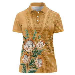 Afro King Proteas Dashiki Motif Women Polo Shirt Gold Style