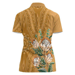 Afro King Proteas Dashiki Motif Women Polo Shirt Gold Style