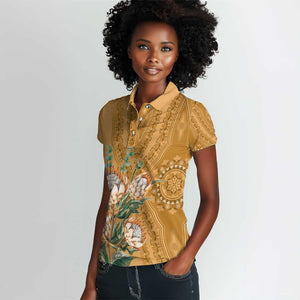 Afro King Proteas Dashiki Motif Women Polo Shirt Gold Style