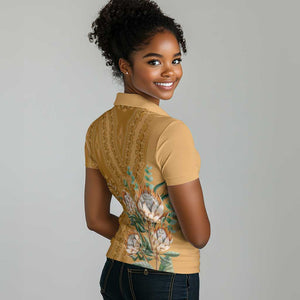 Afro King Proteas Dashiki Motif Women Polo Shirt Gold Style