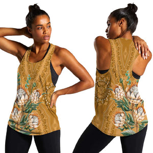 Afro King Proteas Dashiki Motif Women Racerback Tank Gold Style