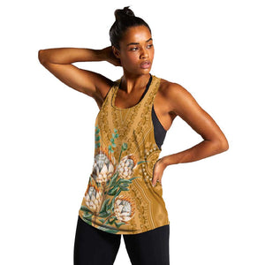 Afro King Proteas Dashiki Motif Women Racerback Tank Gold Style