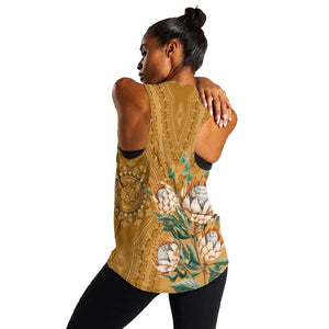 Afro King Proteas Dashiki Motif Women Racerback Tank Gold Style