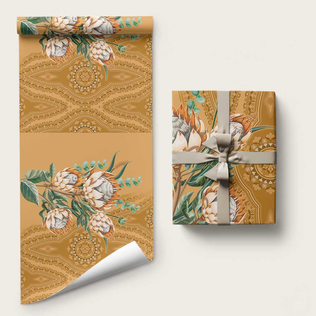 Africa King Proteas Dashiki Motif Wrapping Paper Gold Style - African Pride