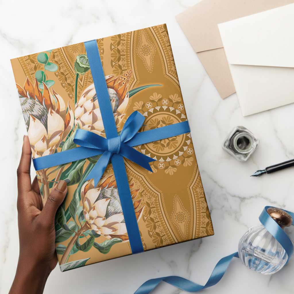 Africa King Proteas Dashiki Motif Wrapping Paper Gold Style - African Pride