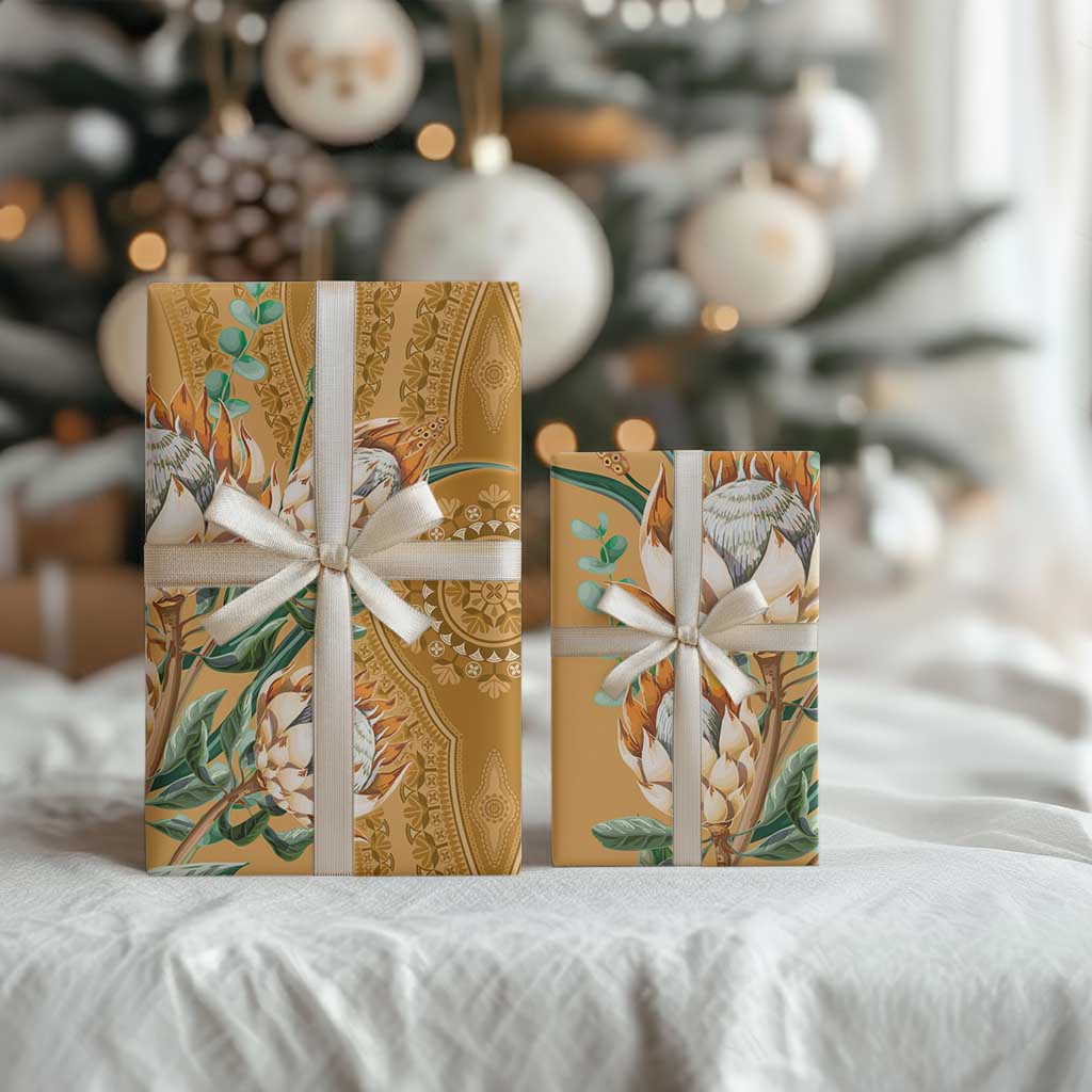 Africa King Proteas Dashiki Motif Wrapping Paper Gold Style - African Pride