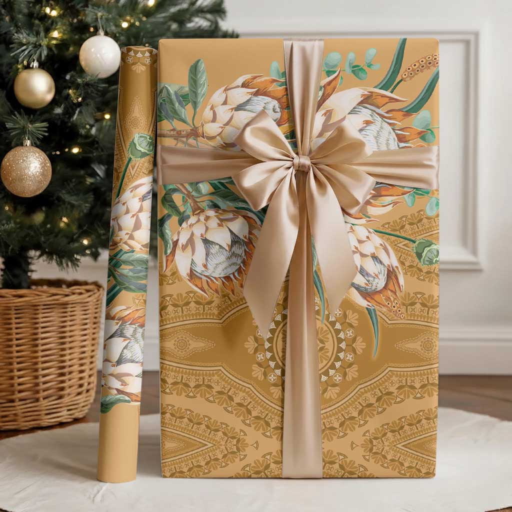 Africa King Proteas Dashiki Motif Wrapping Paper Gold Style - African Pride