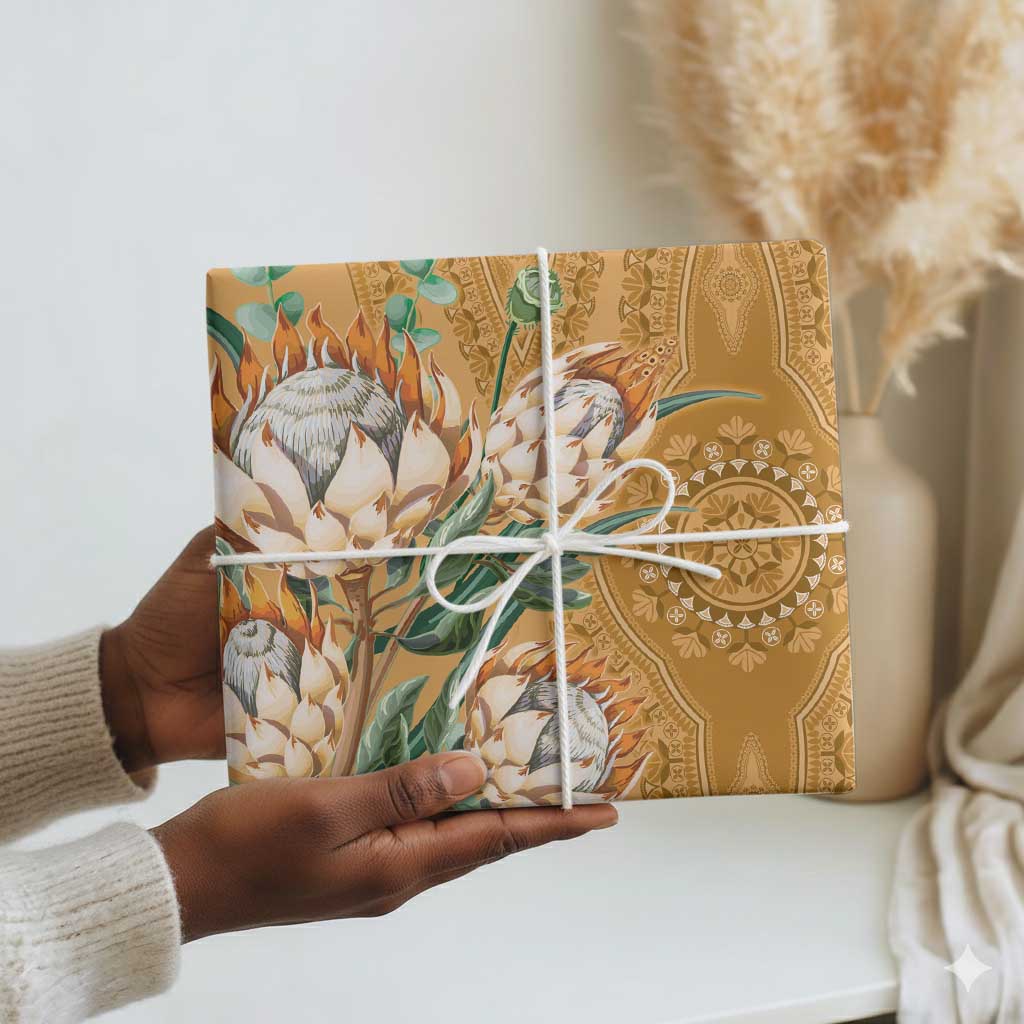 Africa King Proteas Dashiki Motif Wrapping Paper Gold Style - African Pride