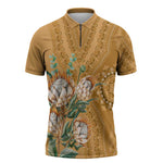 Africa King Proteas Dashiki Motif Zipper Polo Shirt Gold Style
